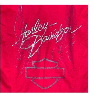 Harley-Davidson Womens Sleeveless Red Cotton Vest S Rhinestone Logo Zip READ